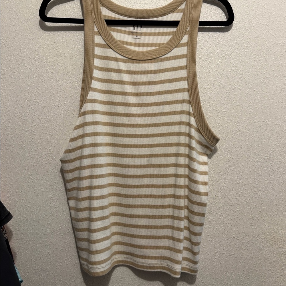 GAP Beige and White Striped Tank Top